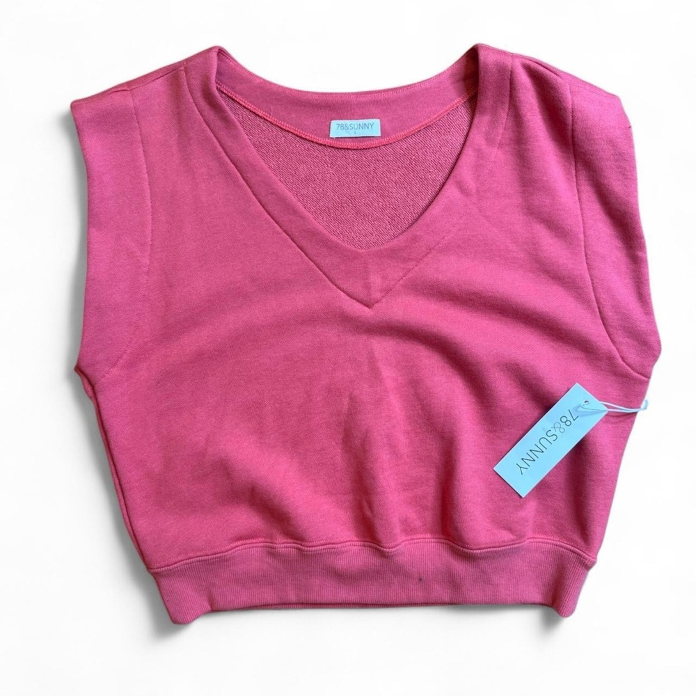NWT 78 & Sunny Coral Pink Cotton Blend Sweatshirt Knit V-Front Vest, Size L.
